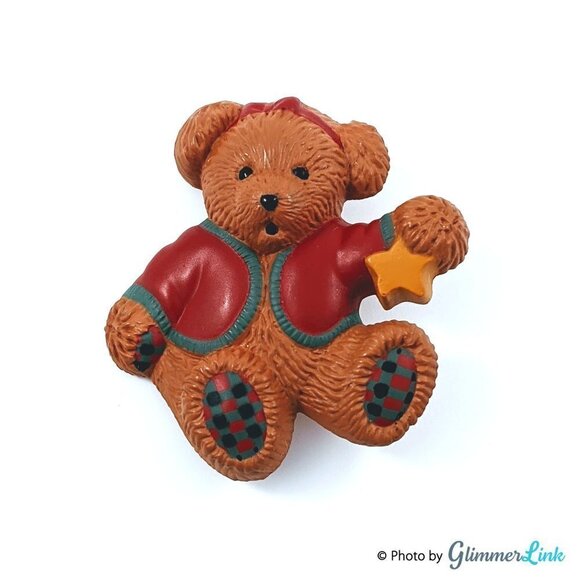 Vintage 1990s Hallmark Holiday Bear Plastic Brooch - Picture 1 of 7